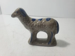 Ceramica Beaumont Brothers vintage 1998 3" agnello blu smaltato sale firmato/datato - Foto 1 di 3