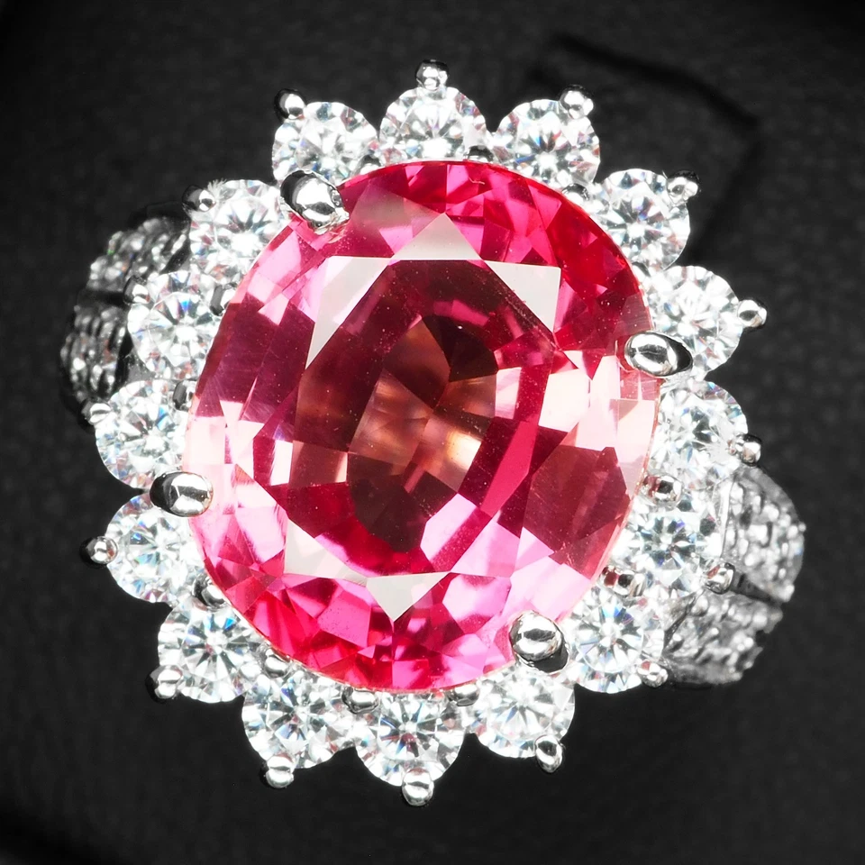 Anillo Regalo X'mas Zafiro Padparadscha Rosa 7.05Ct Plata de Ley 925 Hecho a Mano Foto 1 de 4