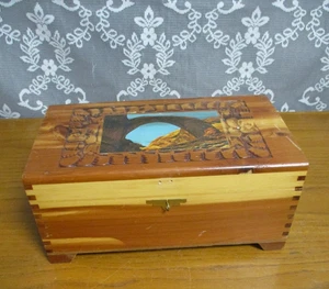Cedar wood Jewelry Storage Box - Carved Top - 10 1/2" x 6" x 4 3/8" - Picture 1 of 12