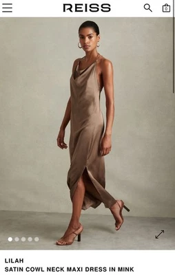 Reiss Lilah Mink Satin Cowl Neck Xmas  Dress Size 14 RRP £ 138 Next  day post  - Image 1 of 4