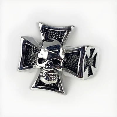 Мужские мотоциклиста стиль кольцо череп железа крест размер 11 из нержавеющей стали тяжелый 91 - Изображение 1 из 4