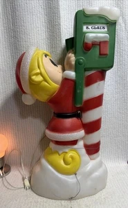 Vintage Santa's Elf Mailbox Post Lighted Christmas Blow Mold 34" by General Foam - Picture 1 of 11