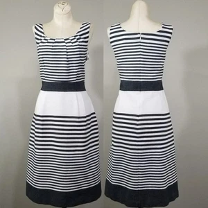 Banana Republic Black White Striped Fit Flare Dress 10 Sleeveless Retro 50s - Picture 1 of 12