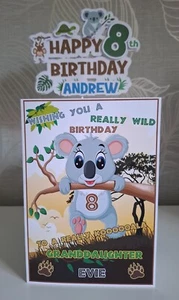 Personalised Jungle/Wildlife Theme Birthday Cake Topper and Birthday Card Combo - Picture 1 of 2