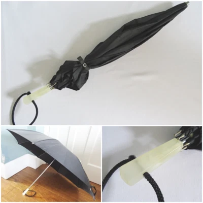 Vintage 50er Jahre Regenschirm weiß Plexiglas Griff schwarz Baldachin Damen Keynote 50s - Bild 1 von 4