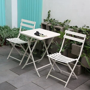 3 Piece Patio Bistro Set of Foldable Square Table and Chairs, White - Picture 1 of 6