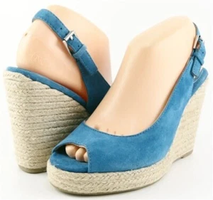 $125 LAUREN RALPH LAUREN SUSY French Blue Suede Designer Espadrille Wedge 10 - Picture 1 of 4