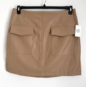 And Now This Trendy Womens Plus Size 1X Faux Leather Cargo Mini Skirt In Tan - Picture 1 of 2