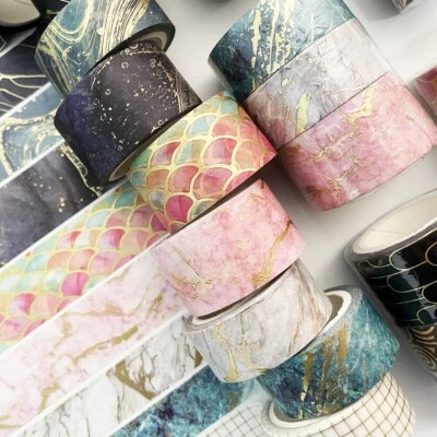 3 Bronzing Washi Tape| Marble | Wave | Flow Gold | Galaxy | Leaf | Cloud | Grid - image 1 of 4
