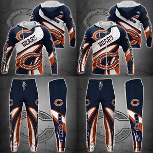 Chicago Bears Men's Tracksuit Athletic Hooded Sweatshirt Casual Sweatpants Gift