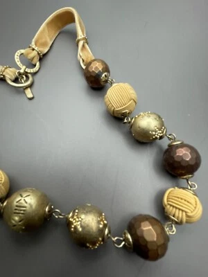 Sigrid Olsen Necklace Brown Brass Gold Beads Beige Velvet - Image 1 of 4