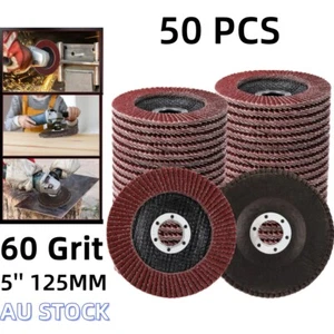 50PCS Abrasive 5'' 125MM Metal Flap Disc 60 Grit Angle Grinder Sandings Wheels - Picture 1 of 17