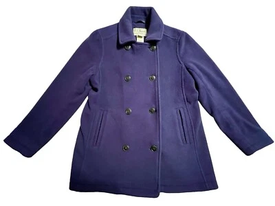 LL Bean Women’s Fleece Size M Petite Double Breasted Jacket Pea Coat Purple - Image 1 of 4