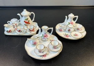 3 Lefton Miniature Porcelain Tea Sets Floral Cardinal Holly Berry Christmas - Picture 1 of 18
