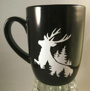 Deer In The Woods - Coffee Mug - 12 oz - Black - Handmade - Picture 1 of 3