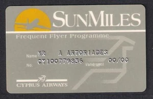 CYPRUS AIRWAYS Frequent Flyer RARE OLD SUNMILES CARD VERY FINE CONDITION - Picture 1 of 2