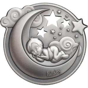 LULLABY Dreaming Boy - 1 oz Antique Finish Silver Coin - 2018 Cook Islands $5 - Picture 1 of 5