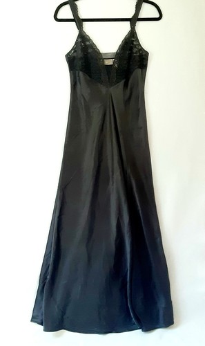 UNDERCOVER Abito lungo vintage Victoria's Secret etichetta oro nero raso slip gotico vamp pinup taglia S