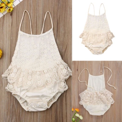 Newborn Kids Baby Girl Clothes Lace Sleeveless Romper Jumpsuit Bodysuit Outfits - Image 1 of 4