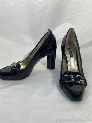 Zapatos de salón Dolce & Gabbana charol negro plata DG hebilla tacones mocasines Foto 1 de 4
