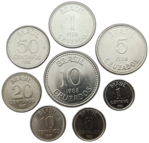 BRAZIL SET OF 8 COINS 1 CENTAVO - 10 CRUZADO 1986 - 1988 PLANTS CHURCH UNC - Picture 1 of 2