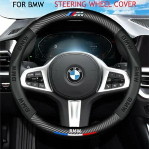 15" Carbon Fibre+PU Leather Steering Wheel Cover For BMW 1 Series 2 Series - Picture 1 of 11