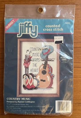 Sunset Jiffy Cross Stitch Kit Country Music Cowboy Boots Hat Guitar New - Image 1 of 4