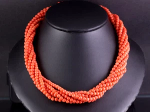 Attraente collana di corallo 7 file oro giallo 585/- - Foto 1 di 5