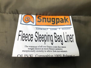 Snugpak Fleece Sleeping Bag Liner Thermal Olive Green Stuff Sack Made in UK L91"