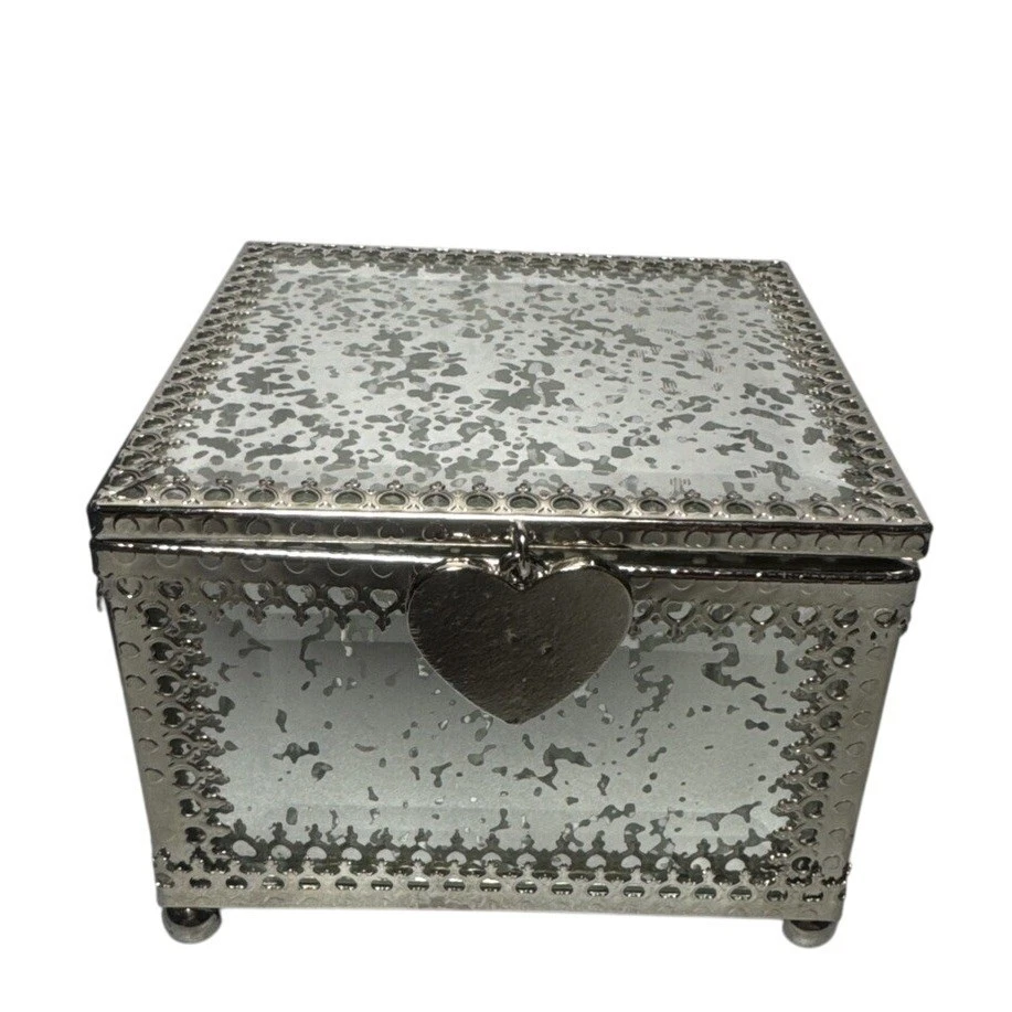 BTSKY Vintage Flower Carved Jewelry Box - Zinc Alloy Small Trinket Case, Beige (Gift Box Included)