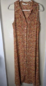 Vintage Victoria Secret Sheer Orange Flowered Dress Button Down Y2K Retro Size M - Picture 1 of 12