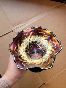 Pretty Purple Northwood Carnival Glass Blossomtime Ruffled Compote - Picture 1 of 21