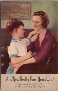 Vintage 1940s Religious HAPPY BIRTHDAY Postcard "Are You Really 4 Years Old?" - Picture 1 of 2