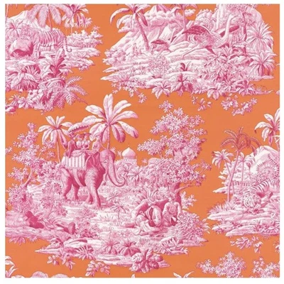 (3ply) 60ct Toile Cocktail Napkins Pink and Orange French Toile Paper Napkins... - Image 1 of 4
