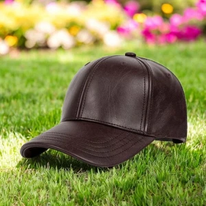 Gorra de béisbol de cuero para hombres marrón genuino cuero de vaca sombrero ajustable informal para exteriores regalo - Imagen 1 de 2