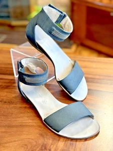 Paul Green Cotie Sandal black leather flat wedge Zipper Ankle Strap - Picture 1 of 19