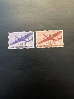 US Airmail Stamp C27,28.. .Twin Motored Transport Plane..MH - Image 1 of 2