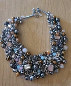 Aldo Pastel Metals Colored Glass Beads Luxurious Statement Bib Collar Necklace - Picture 1 of 6