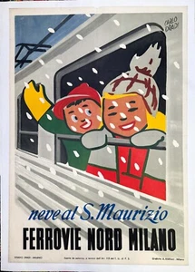 S Maurizio Ferrovie Nord Milano Carlo Dradi AUTHENTIC 1948 ITALIAN ski poster - Picture 1 of 7
