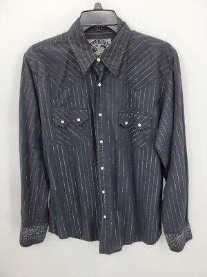 Camisa Ely Cattleman Para Hombres Mediana Negra Rayas Gráfica Perla A Presión Vaquero Occidental Foto 1 de 4