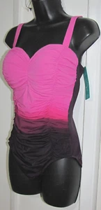 NWTAqua Green Shape + Style 1 Piece Swim Suit Ruched ombre Purple women Size 10 - Picture 1 of 13