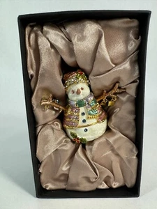 Jeweled Enameled Pewter Christmas Snowman Hinge Trinket Jewelry Box TerraCottage - Picture 1 of 7