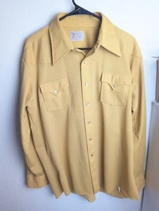 H Bar C Ranchwear Pearl Snap Corduroy Yellow Shirt USA Made Sz 18-36 Long TailD - Picture 1 of 9