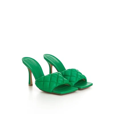 BOTTEGA VENETA 1200$ Parakeet Green Padded Mules - Quilted Leather - Image 1 of 4