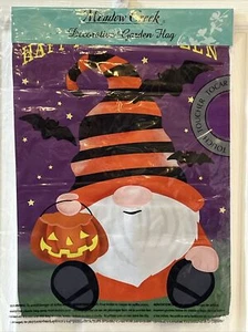 Halloween Gnome Garden Flag Pumpkin Bats 12.5x 18” Nylon Purple Orange - Picture 1 of 3