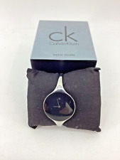 Calvin Klein Quartz Polished Silver Bangle Watch Black Mirror Dial Women's