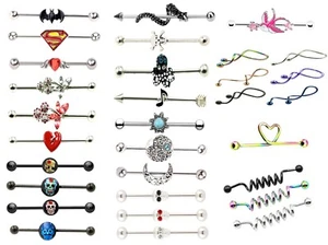 INDUSTRIAL BARBELL Surgical Steel Crystal Scaffold Tragus Ear Body Piercing Bar - Picture 1 of 45