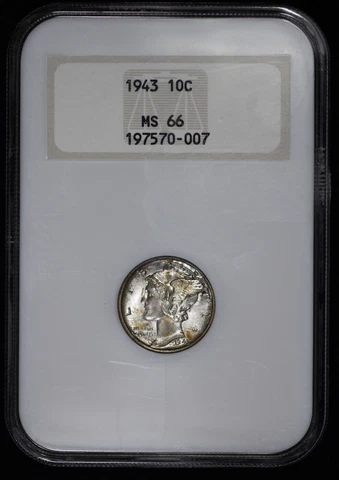 1943 Mercury 10c Dime NGC Fatty MS 66 Cover