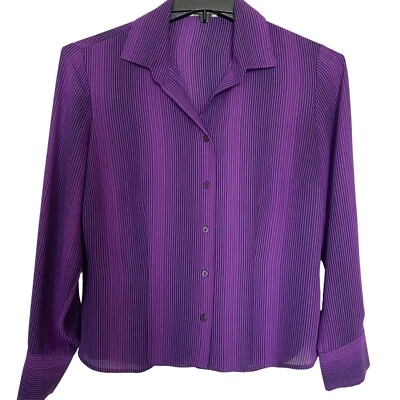 Marks & Spencer Womens Top Shirt Size 10 Button Purple Striped Career Office - Image 1 of 4