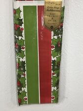 VTG Paper Art Extra Large Tablecloth Holly Leaves & Berries Retro 42.5 Sq Ft